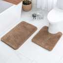 MIULEE Light Brown Bathroom Rugs Set 2 Piece, Soft Absorbent Microfiber Bath Mat and U-Shaped Contour Toilet Rug, Non Slip Quick Dry Washable Plush Shaggy Bath Rugs for Bathroom20"x20"+16"x24"