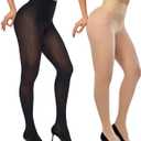 2 Pairs Indestructible Tights for Women20D Shiny Pantyhose High Waist Plus Size Tights Ultra-Soft (Small-Large, 1 Pair Black, 1 Pair Nude)