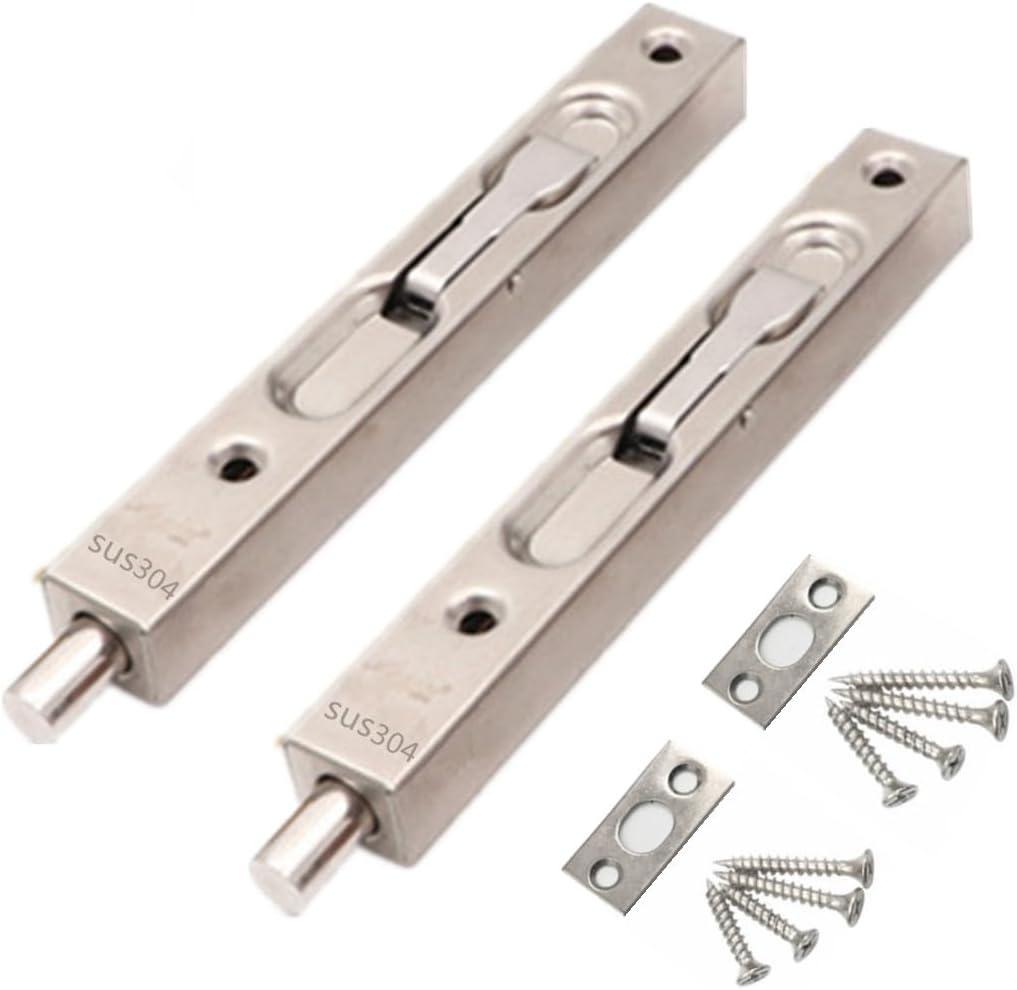 szhdxsy (2-Pack) Hidden Latch & Bolt 304 Stainless Steel 8 Inch(202cm) Security Flush Bolt Latch, French Door Slide Bolt Lock, Silver