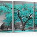 Turquoise Wall Art for Living Room Black White Teal Tree Blossom Picture Canvas Painting 3 Piece Set Framed Artwork Ready to Hang Modern Home Bathroom Office Decorations (12x16inch x3)
