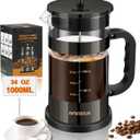 French Press Coffee Maker -34oz Classic Coffee Press Heat-resistant Borosilicate Glass Coffee Pot with 4-Level Disassemble Filters, Portable Cold Brew Coffee Maker for Travel Home(Dark Pewter)