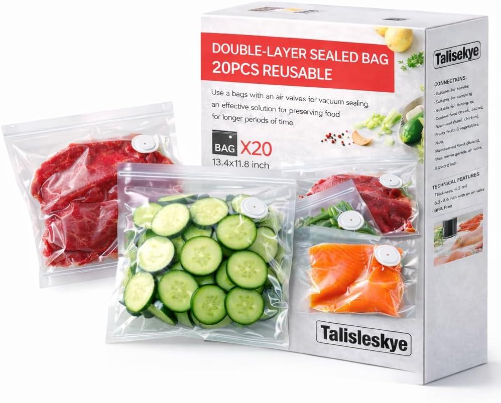 Vacuum Seal Bags,Bags for Compact Vacuum Sealer,Reusable Vacuum Sealer Bags,Small Vacuum Seal Bags (13.4 * 11.8inch) 20pcs. | vacuum seal bags (Large)