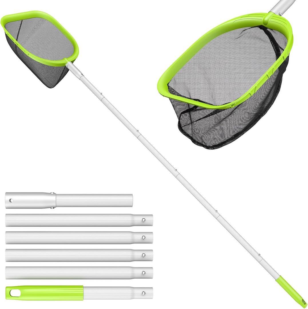 Mowend Upgrade Pool Net Total Length 6 Feet, Swimming Pool Skimmer Net with 6 Section Telescopic Aluminum Pole for Fast Cleaning Ponds, Hot Tub, and Spas, Pool Cleaner Supplies and Accessories