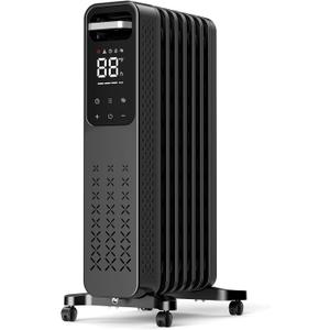 ZAFRO Oil Filled Radiator Heater, 1500W Energy Saving Space Heater with Curved Fin Design, Smart Touch Screen, ECO Mode & 24H On/Off Timer, Tip-Over & Overheat Protection for Bedroom Office Use, Black