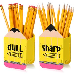 DoubleFill 2 Pcs Pencil Shaped Holder Sharp Dull Holder Wooden Dispenser Pencil Storage for Back to School Teachers Classroom Organization(Simple, Yellow)