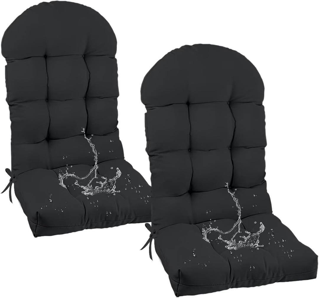 Outdoor Adirondack Chair Cushions Set of 2,Waterproof Rocking Chair Cushion with Ties Non-Slip,Black Thick Patio Chair Seat Cushion for Indoor Outdoor Furniture 47 in*19.68 in*3.9 in