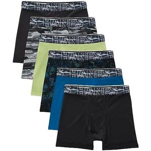Hanes Boys' Big Performance Tween Boxer Brief Pack, X-Temp Mesh Stretch Underwear, Black, 6-Pack, Large