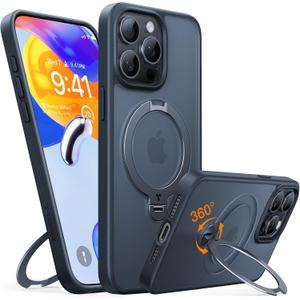 TORRAS Q3 Spin for iPhone 14 Pro Max Case with 360 Magnetic Stand Black | Compatible with MagSafe, 18N Halbach Magnetic Lock, 4X Military-Grade Drop Protection, Slim, Black