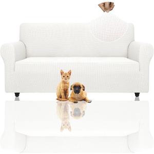 ZNSAYOTX Super Stretch Couch Cover (72"-92") Universal Sofa Covers with Elastic Bottom, Dog Cat Pets Friendly Washable Furniture Protector Fitted Sofa Slipcovers Stay in Place (White, Sofa)
