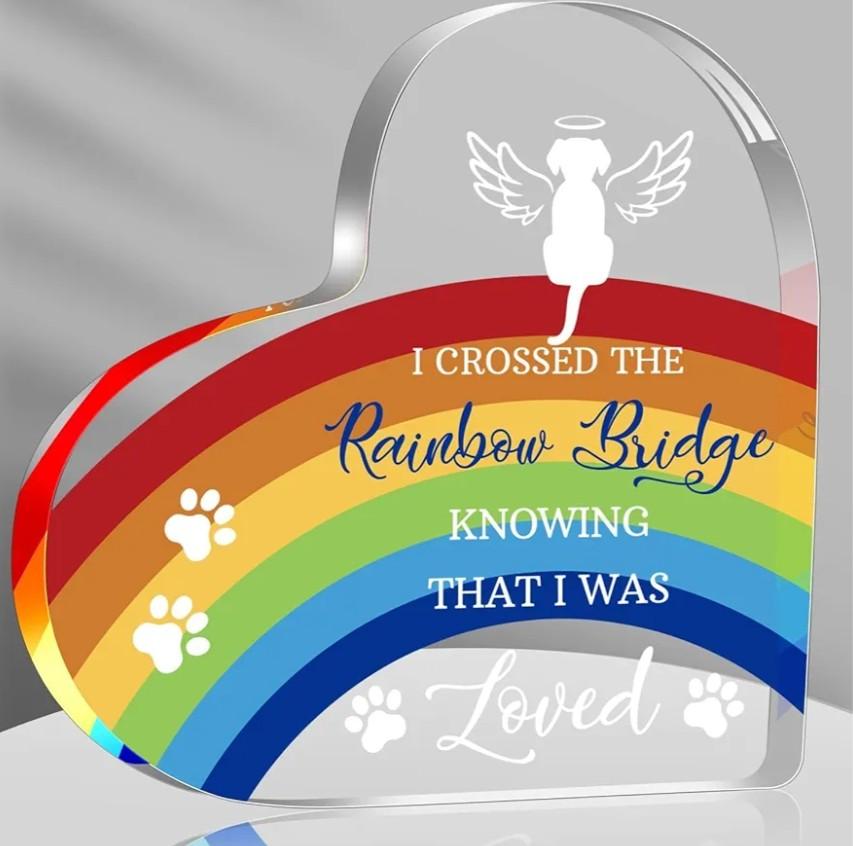 Newmetab Rainbow Bridge Dog Memorial Gifts for Loss of Dog Cat, 5.9“ Acrylic with LED Light/Picture Frame Keychain with Paw Prints/Sympathy Card Pet Sympathy Bereavement Gifts for Pet Lovers(Dog)