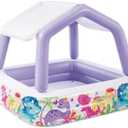 Intex 57470EP Sun Shade 5 Foot Square Inflatable Durable 10 Gauge Vinyl Kiddie Pool with Ocean Scene and Canopy for Ages 3 Years and Up, Multicolor