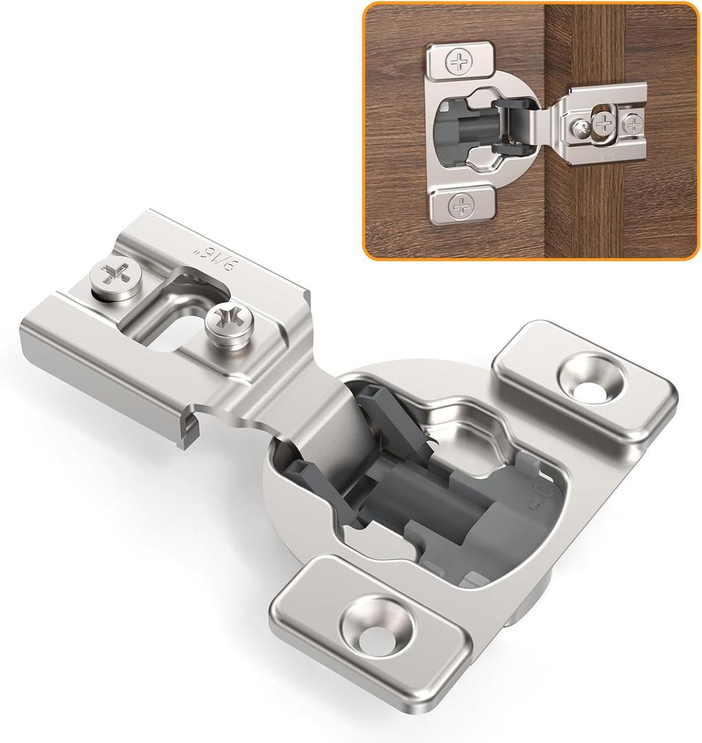Chibery 4 Pack 9/16" Overlay 4D Concealed Hinges for Face Frame Door, Soft Close On/Off Switch, Self Closing, 105 Open Angle Concealed Stainless Steel Hinges for Framed Cabinet, Satin Nickel