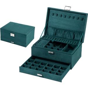 UBasic Jewelry Organizer Container with Lock Storage Case Jewlwey Display Holder for Necklaces Earrings Bracelets Rings Watches(Dark geen)