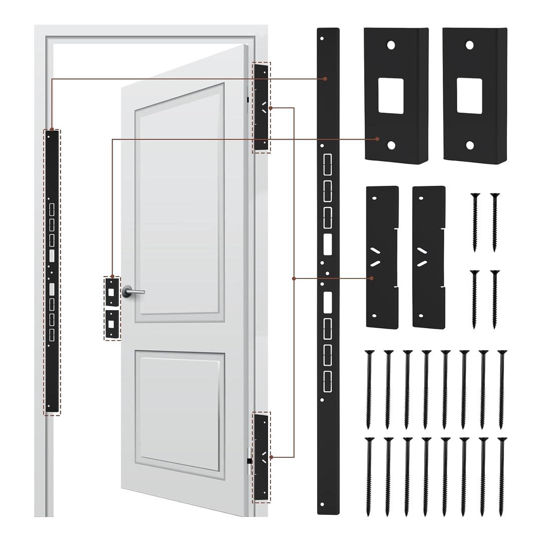 46" Jamb Repair Kit for Interior Doors,Door Reinforcement,Frame & Hinges Door Lock Security, Anti Kick in Heavy Duty Striker Plate Kit for Door Jamb Frame (Black) Ultimate Door Protection