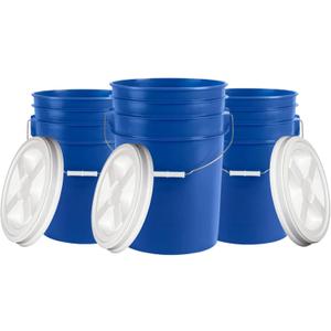6 Gallon Large Blue Food Grade Plastic Bucket Pail with Air Tight Screw on Lid (Pack of 1) Made in USA pails