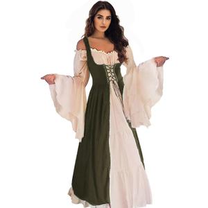 Renaissance Dress Women Irish Medieval Pirate Costume Ren Faire Dresses Halloween Costume (Large-X-Large, Olive)