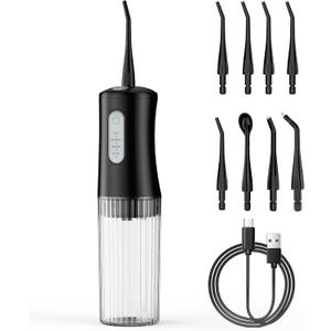Cordless Water Flosser for Teeth Cleaning Pick - Electric Dental Irrigator with 4 Cleaning Modes & 8 Jet Tips, IPX7 Waterproof, Portable Rechargeable Design for Home & Travel Use,Black