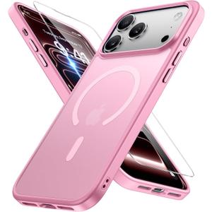 Miracase Magnetic for 17 Pro Case 6.3" with Screen Protector, [Compatible with MagSafe] Military-Grade Protection, Anti-Fingerprint, Slim Thin Phone Case for 17 Pro Cover, Mes Pink