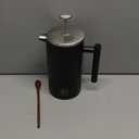 Barista Warrior French Press Coffee Maker Stainless Steel with Built-In Thermometer - Insulated Double Wall Design, Dual Filter System, Stay-Cool Handle & Wood Spoon - Black