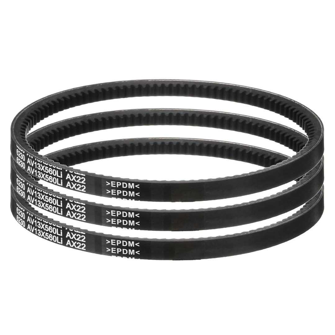 uxcell 3 Pcs AX22 EPDM V-Belt, Raw Edge Cogged Industrial Rubber V Belt 1/2" Width x 22" Inside Circumference