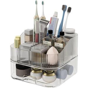 Toothbrush Toothpaste Holder 7 Slots Bathroom Countertop Organizer Makeup Storage with Drawer, White