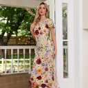 Women's 3D Floral Embroidery Dress Ruffle Sleeve Fishtail Lace Bodycon Party Cocktail Mini Dress (L)