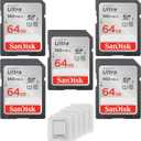 SanDisk 64GB Ultra SDXC UHS-I Class 10 Memory Card 140MB/s U1, Full HD, SD Camera Card SDSDUNB-064G-GN6IN (5 Pack) Bundle with (5) GoRAM Plastic Cases