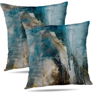 Turquoise and Black 26X26 Pillow Covers Teal Abstract Art Painting Aesthetic Square Accent Decorative Throw Pillow Covers, Soft Throw Pillows for Couch Sofa Bedroom Set of 2