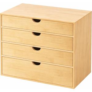 Neando Bamboo Desk Organizer with Drawers, 4-Tier Wooden Desk Organizer, Small Desktop Storage for Office Supplies, Makeup, Accessories, Space-Saving Organizer for Desk, Vanity & Home