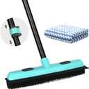 Rubber Broom Carpet Rake for Pet Hair Removal, Fur Remover Broom with 59" Telescoping Long Handle, Pet Hair Broom with Squeegee for Carpet, Hardwood Floor, Tile (Elegant Blue Rubber Broom)