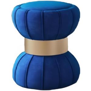 Bow Tie Hourglass Ottoman with Gold Trim, Small Accent Foot Stool, Modern Ottoman for Living Room, Bedroom or Balcony(Blue)