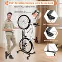 Adjustable Height Vertical Bike Parking Stand for 24"-29" Wheels, Movable Freestanding Bike Rack with Lockable Casters, No-Drill Storage Holder for MTB Road Bikes, Indoor & Garage Outdoor Use