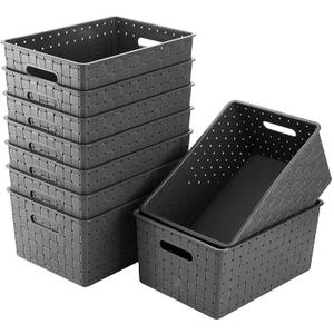 Bekith 9 Pack Woven Plastic Storage Basket, Organizing Pantry Storage Bins for Toys, Accessories, Bedroom, Classrooms, Office, School, 10" L x 7" W x 4.4" H, Grey
