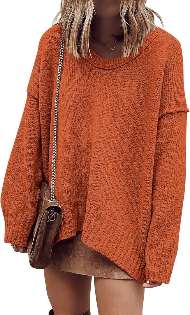 ANRABESS Women's Oversized Casual Loose Slouchy Scoop V Neck Batwing Long Sleeve Knit 2025 Fall Pullover Sweaters (S)