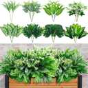 16 Bunches Fake Plants Outdoor UV Resistant Artificial Bushes Green Boxwood Shrubs Faux Plastic Plants Greenery Stems for Spring Outdoor Garden Patio Front Porch Yard Home Decor