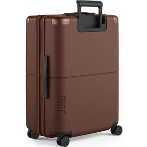 Checked Expandable - 24.5" Airline Approved Check In Luggage with Wheels, Spinner Suitcase for Men & Women - TSA Lock Rolling Suitcase, Spinner Wheels, Expansion Zip, Y-Strap - Dark Brown