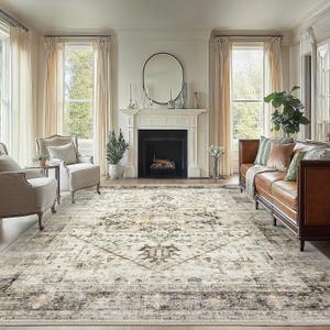 AMADA HOMEFURNISHING 8x10 Area Rugs, Low-Profile Large Washable Area Rug with Non-Slip Backing & Durable Edge Binding, Vintage Rugs for Living Room, Bedroom, Dinning Room