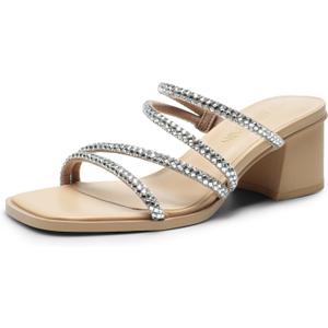 DREAM PAIRS Women's Strappy Heels Block Open Toe Low Heel Chunky Mules Sandals Dress Shoes, Size 8,5