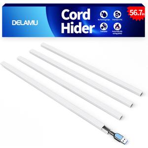 Delamu 56.7in Cord Hider, Cord Covers for Mini Wire on Wall, Paintable Cable Hider Wire Covers for Cords, Self-Adhesive Cable Cover Management, Easy Set-up Wires Hiders for TV, W0.55 H0.4in, White