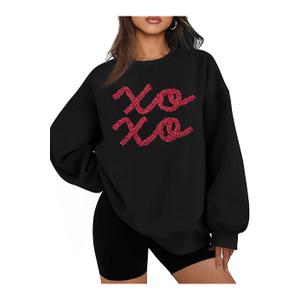 Valentines Sweatshirt Women Valentine Shirts: Oversized Embroidered Crewneck Tops Holiday Long Sleeve Outfits (Medium, Black)