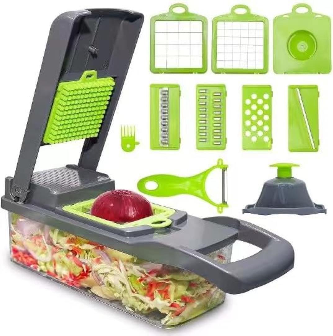 Vegetable Chopper: 16 in 1 Food Chopper - Onion Vegetable Slicer Cutter Dicer, Veggie Cutter with Container, 7 Blades, Kitchen Gadgets for Carrot Salad Garlic Potato Slicer (Grey) (Gray)