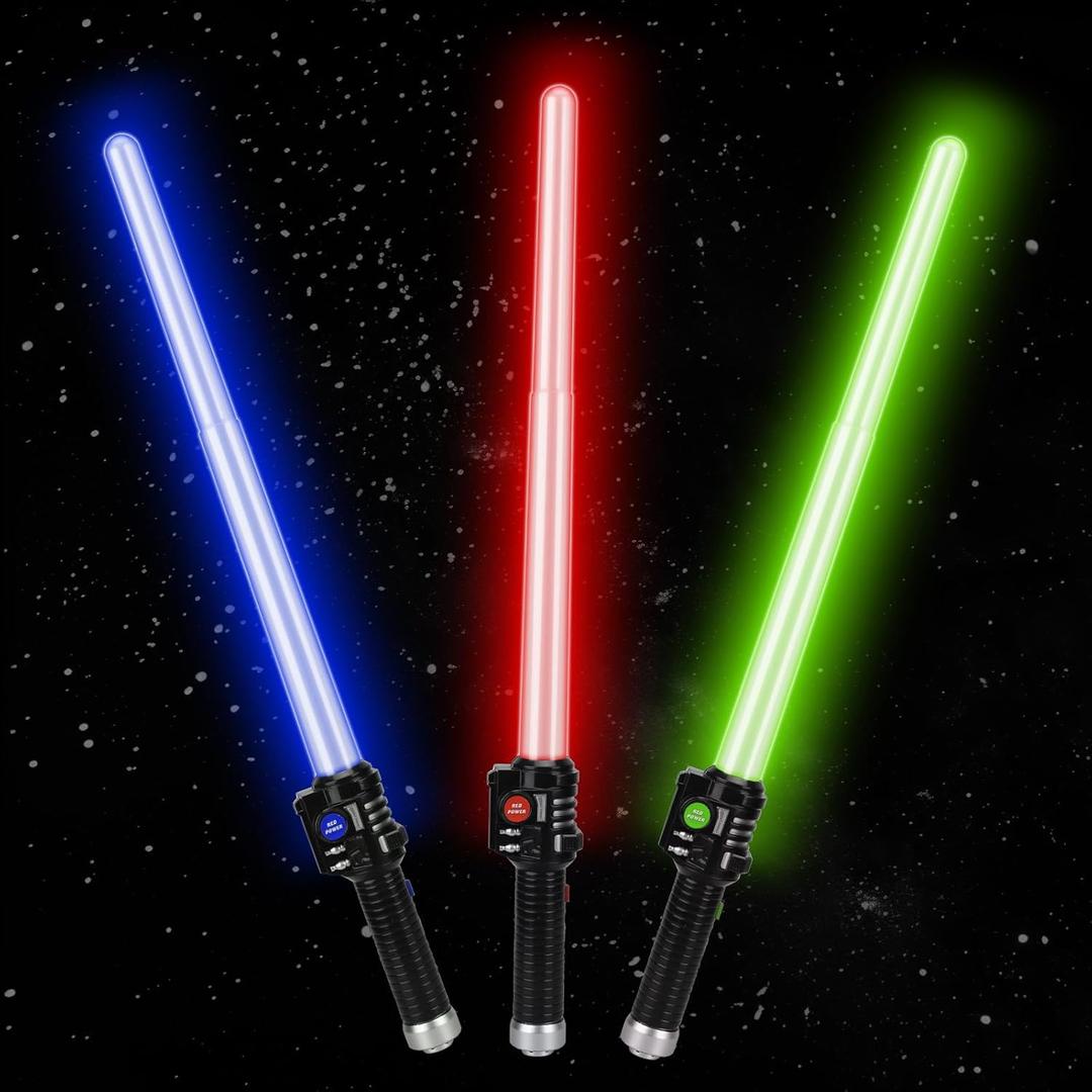 TOY Life Light Up Saber, 3 Pack Lightup Sabers, Extendable & Collapsable Light up Saber Sword, Saber Toy Set with Motion Sensitive FX Sound, Light Up Sword Toy for Kids