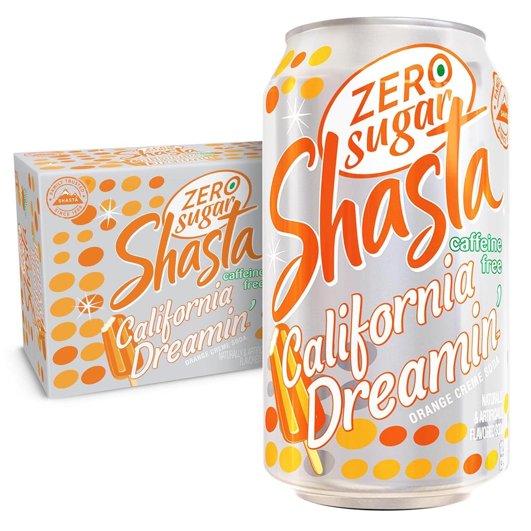 Shasta Zero Sugar California Dreamin' | Citrus & Tropical Flavor | 12-Pack of 12oz Cans | Sugar-Free, Caffeine-Free Soda with Bright, Refreshing Vibes (EXP 06/30/27)