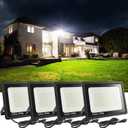 4Pack LED Flood Light Outdoor,150W LED Work Light 15000lmwith 6FT US Plug,IP66 Waterproof Exterior Security Lights,6000K Daylight White Outside Floodlights Slim Design for Playground Yard