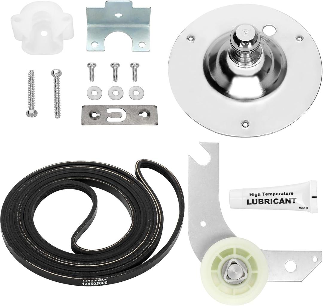 5303281153 Dryer Drum Rear Bearing Kit And 134503600 Dryer Drum Drive Belt With 131863007 Dryer Idler Pulley Arm Assembly Replacement Part, Fits Some Frigidaire And Kenmore Dryers
