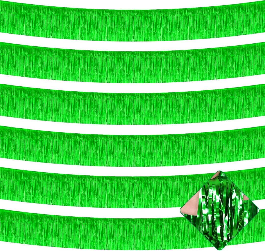 10 Pack 10 Feet Foil Fringe Garland Metallic Tinsel Streamers Banner Wall Hanging Curtain Backdrop for Parade Floats, Bachelorette, Wedding, Birthday, St Patrick Day, Party Decorations (Green)