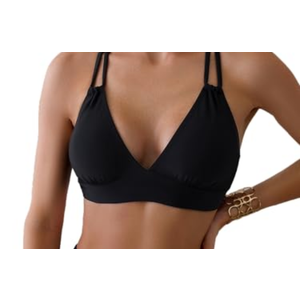 Fanuerg Women's Sexy V Neck Bikini Sets Hollow Out Two Piece Swimsuits Cutout Mid Waist Bathing Suit (Large, Black)