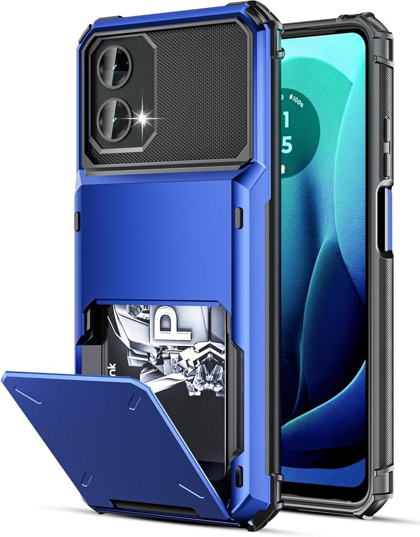 COOYA for Moto G 5G 2024 Case Wallet 5 Credit Card Holder Slot Flip Cover Wallet Case Back Pocket Dual Layer Protective Hard Shell TPU Rubber Bumper for Moto G 5G 2024 6.6-in Blue