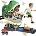 Dinosaur Launch Tracks Toys with Rolling Wheels & Storage Box & Shoulder Bag, 3-in-1 Toy Set for Kids 3+, Cool Dinosaur Car Playset for Toddler Boys & Girls' Festival Gift (Tyrannosaurus rex)