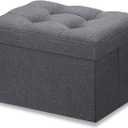 LINMAGCO Ottoman Storage Ottoman with Storage Small Foot Rest Stool Under Desk Stool Short Folding Footrest Linen Cloth Dark Gray 16X12X12IN (Grey)